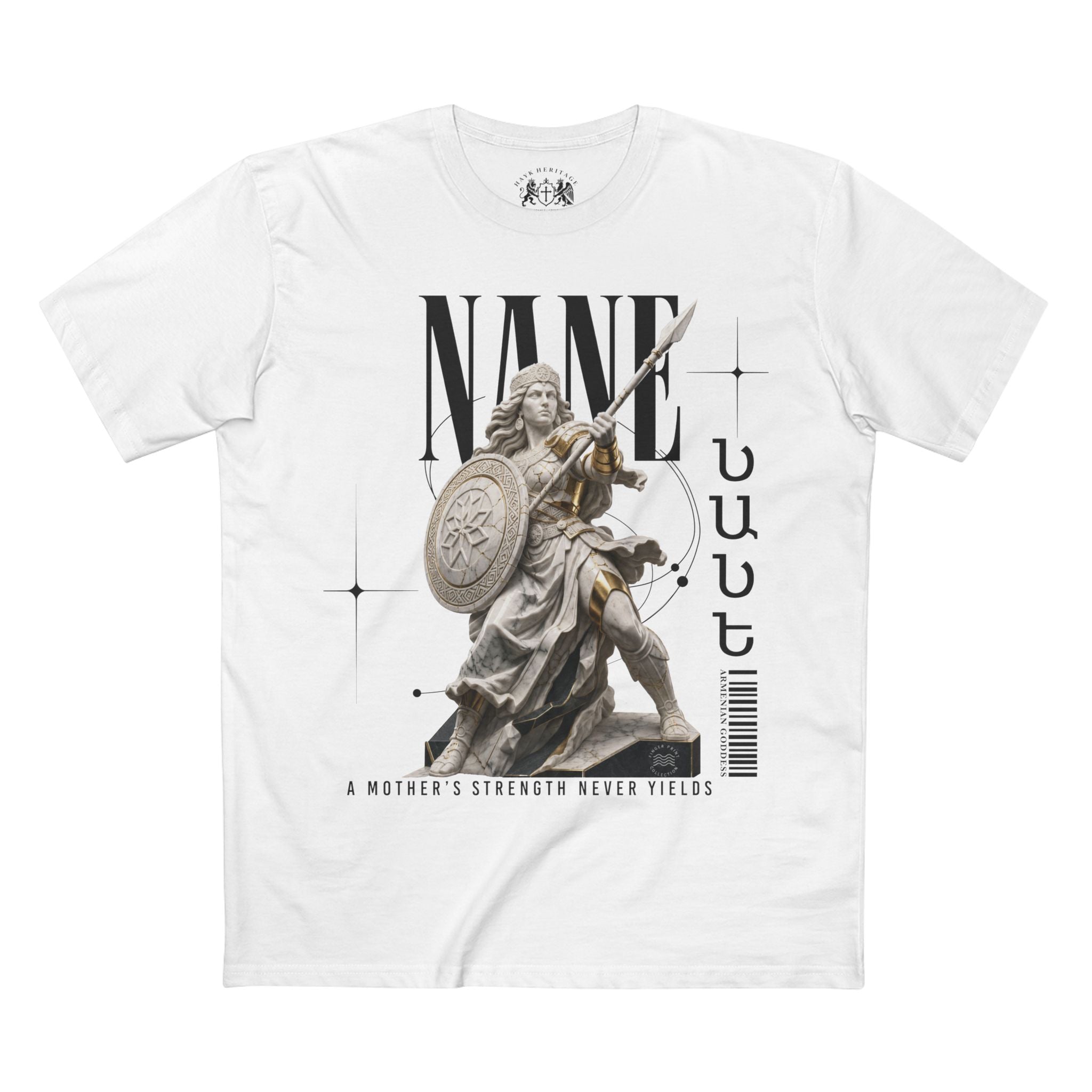 Nane Finger Print Collection tee with eight-pointed Armenian star shield design