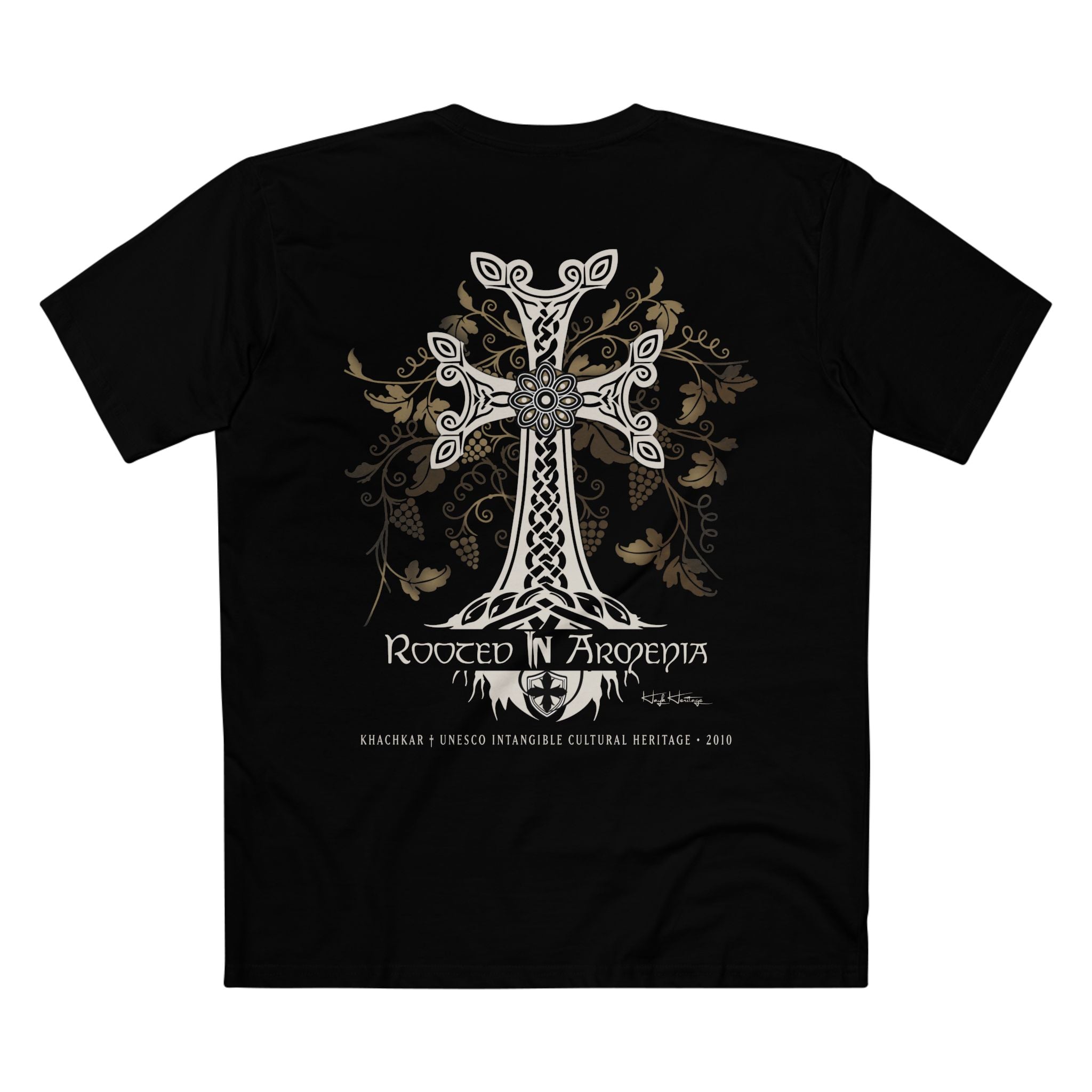 Khachkar Armenian heritage tee — cross-stone design, Hayk Heritage