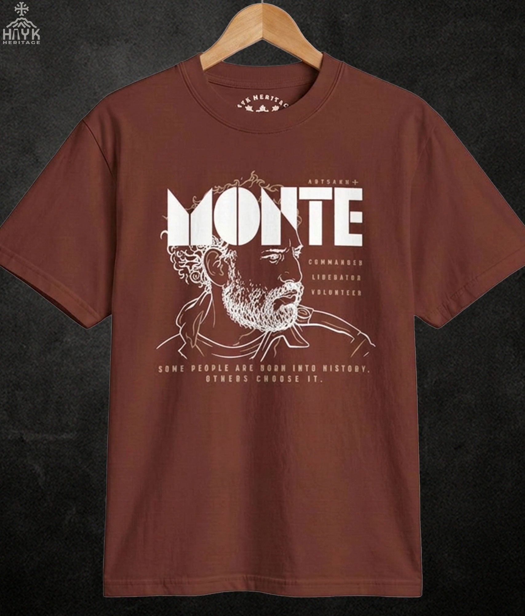 Monte Melkonian Avo tee | Hand-sketched portrait with bold lettering | Hayk Heritage