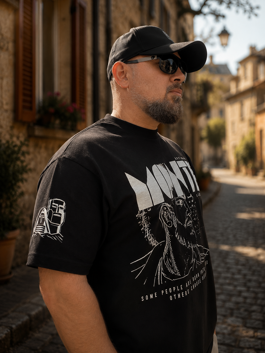Monte Melkonian Armenian t-shirt sleeve detail featuring the We Are Our Mountains Tatik-Papik monument