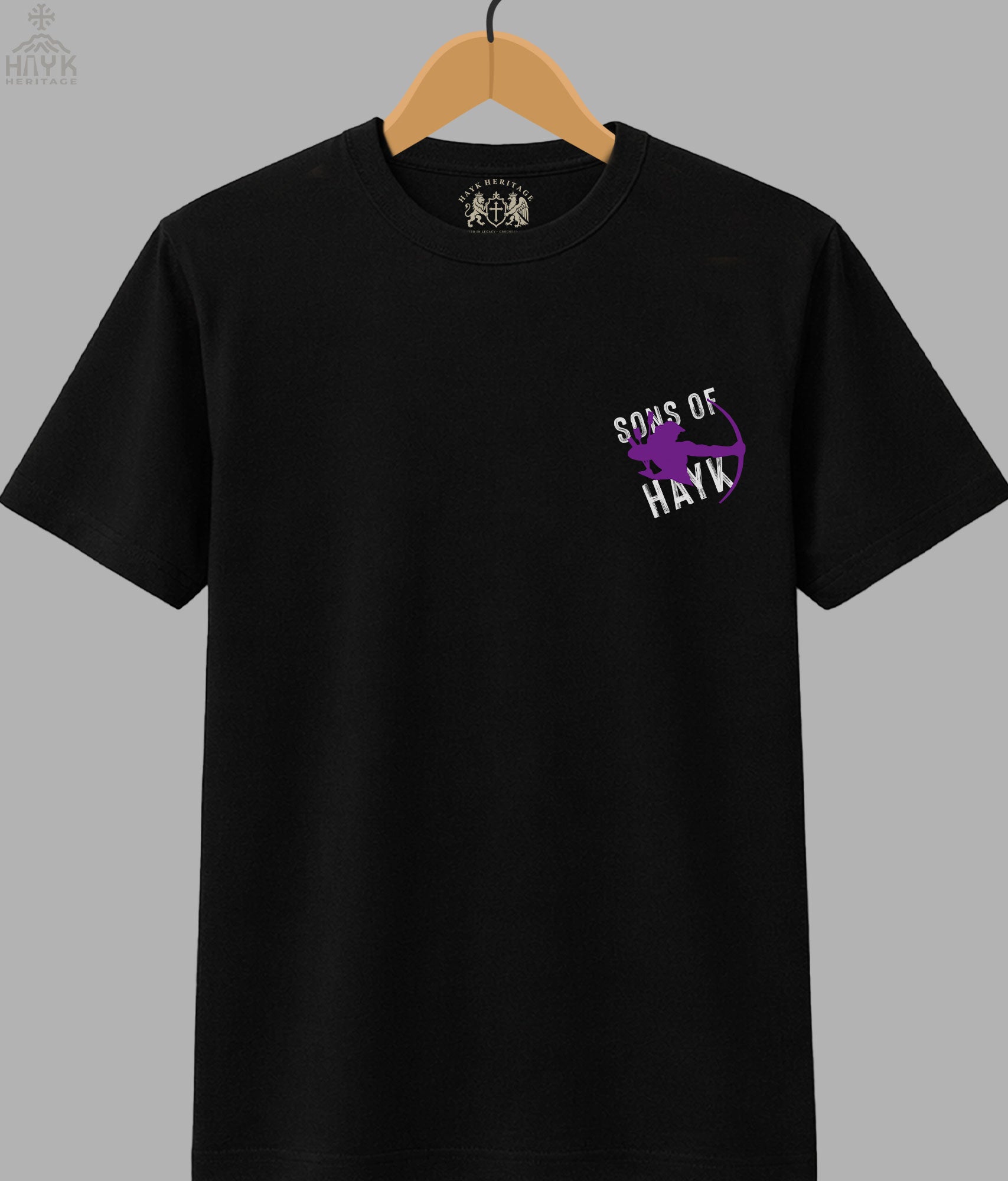 Sons of Hayk Armenian heritage graphic t-shirt in black, front view