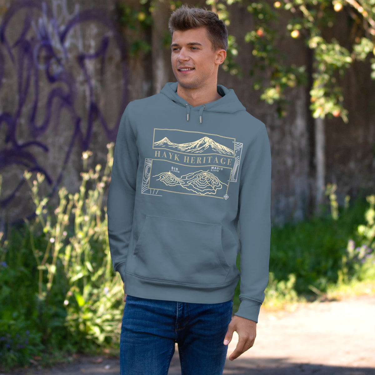 Sis and Masis topo map hoodie by Hayk Heritage, Armenian heritage apparel
