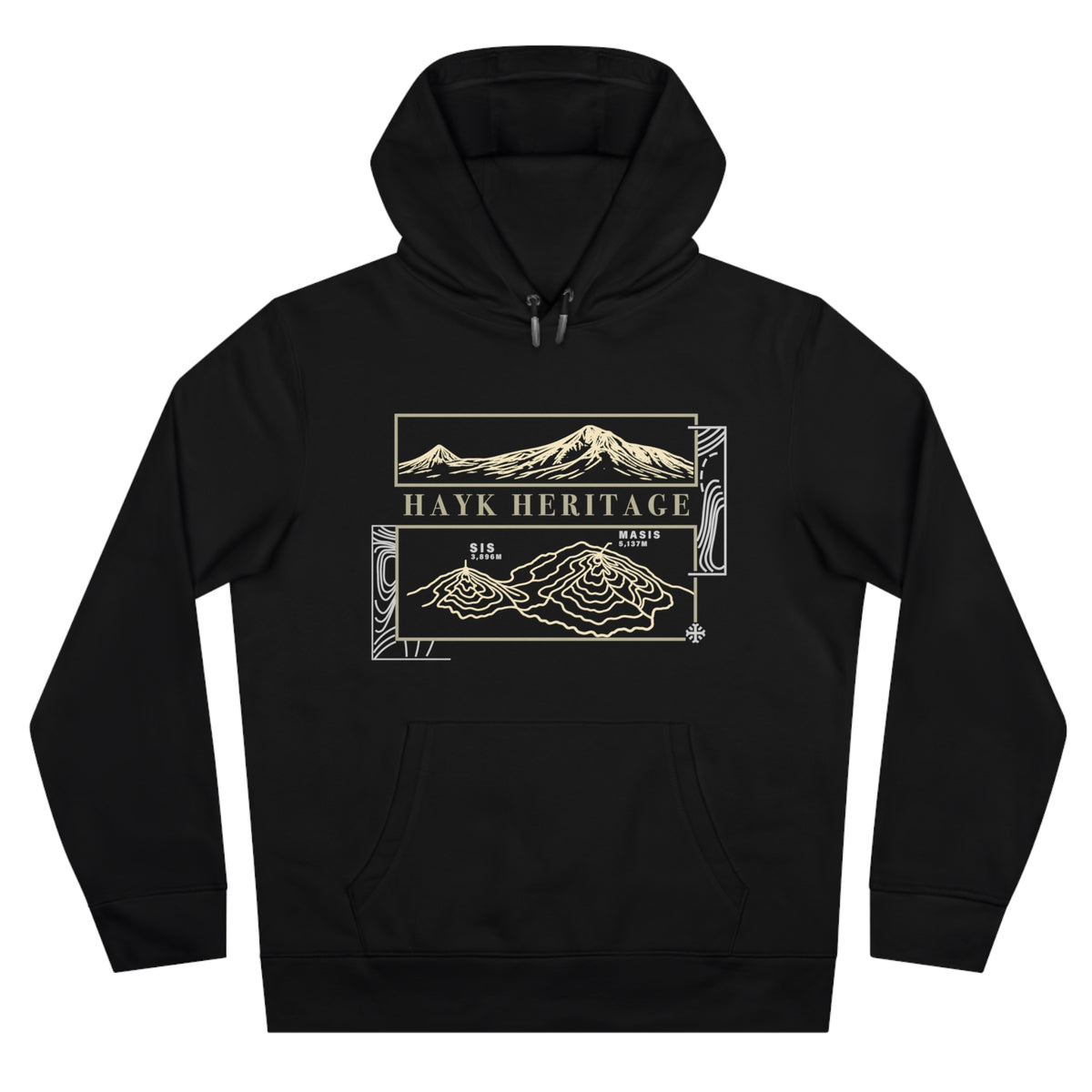 Sis and Masis hoodie by Hayk Heritage — topographic contour lines of Little and Greater Ararat