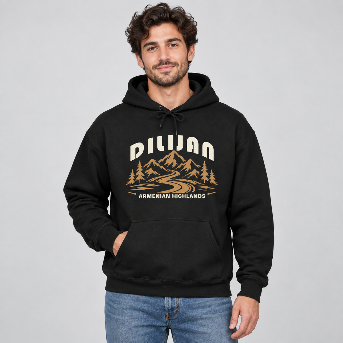 Dilijan Armenian Highlands Hoodie — Vintage Mountain Landscape Pullover