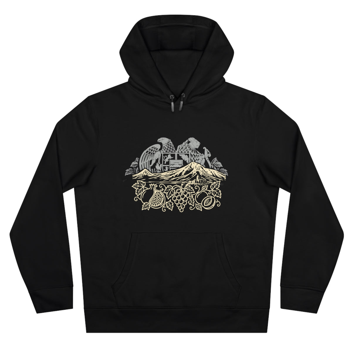 Hayk Heritage Harvest of Ararat hoodie, back print detail of pomegranates and grapes