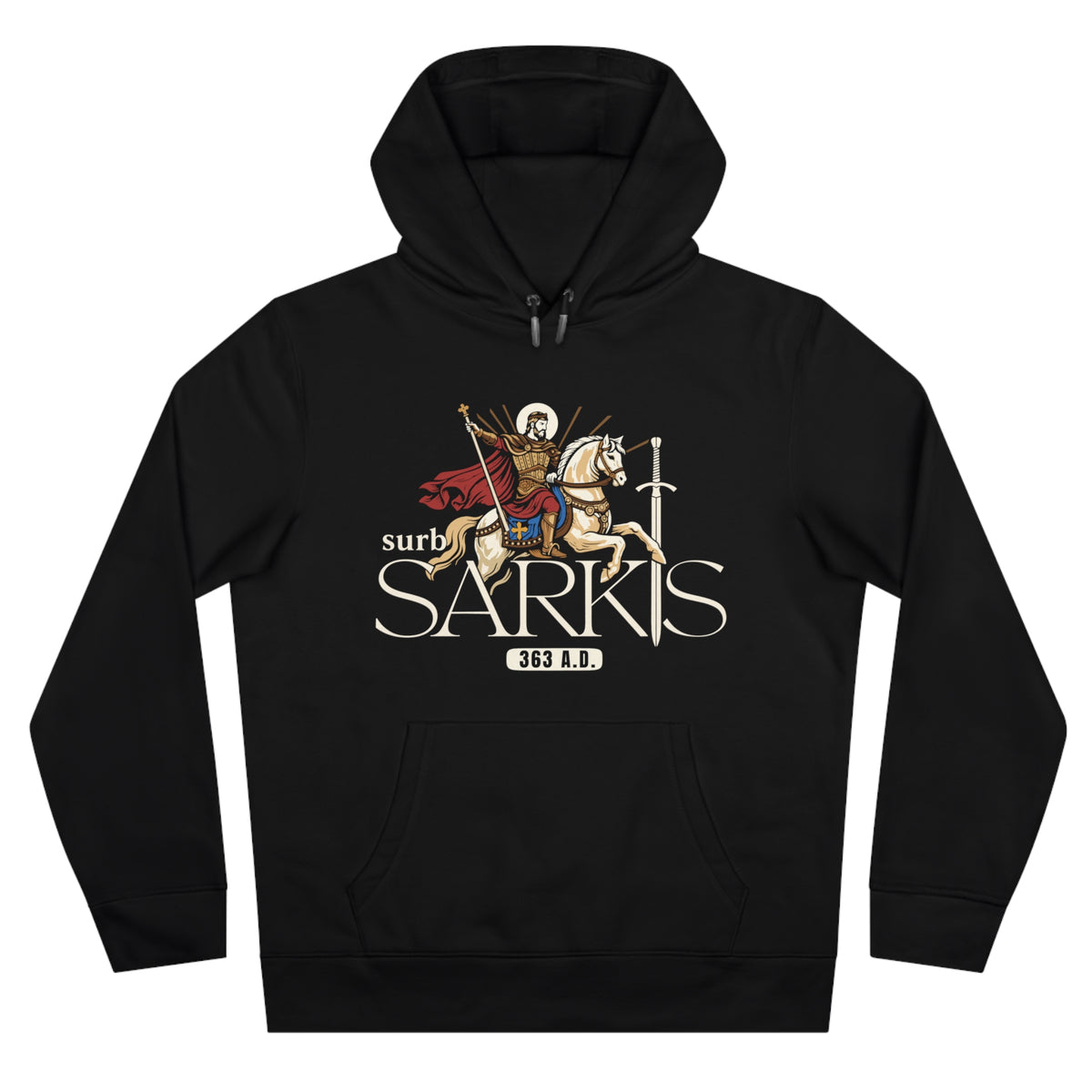 Surb Sarkis hoodie by Hayk Heritage, size chart detail