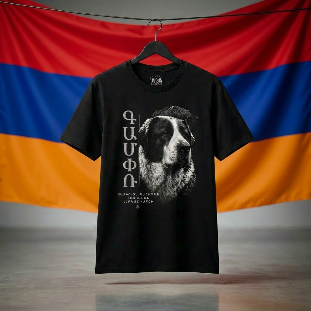 GAMPR T-Shirt — Ancient Guardian of Armenian Highlands | Armenian Script | Black Tee