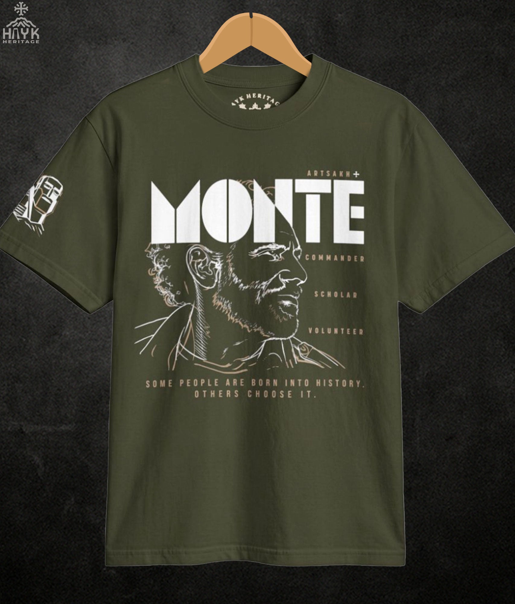 Monte Melkonian Armenian t-shirt in hunter green colorway