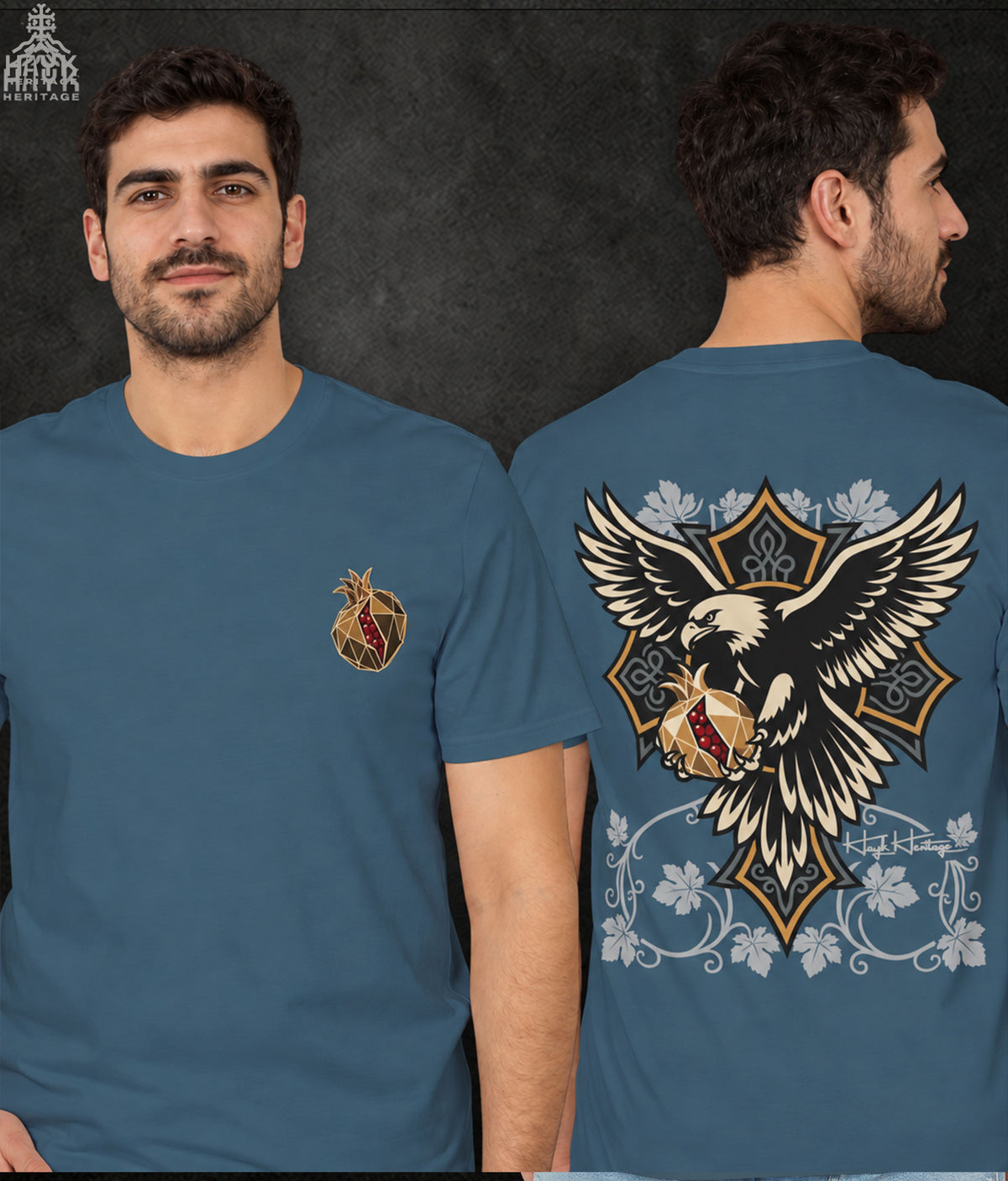Armenian eagle and pomegranate t-shirt by Hayk Heritage, back design detail